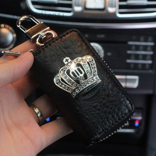 ready stock Crocodile Leather Crystal Crown Car Key Case Key Organizer Storage Bag Brief Zipper Auto Key Holder Covers Drivers license Bag-in Key Case