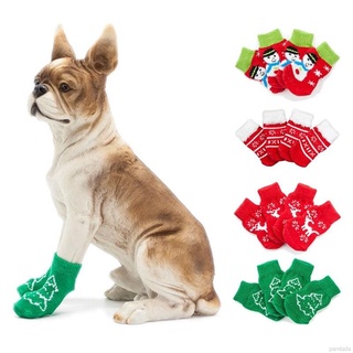 ﹍◄Christmas Pet Dog Socks Winter Warm Knitted Cotton Cat Socks Anti-Slip Chihuahua Thick Paw Protect