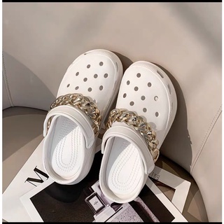 New 2021 Crocs platform high-heeled sandals for women, lightweight all-rubber, chain decoration