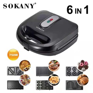 Sokany sk-908 6 in 1 electric waffle machine sandwich machine cake oven breakfast waffle machine