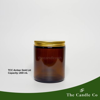 200mL Amber Glass Candle Jar Gold Lid