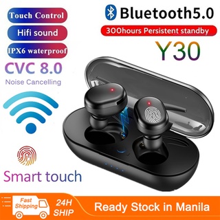 Y30 Wireless 5.0 Bluetooth Earphone with Mic,TWS Noise Reduction Touch Control Wireless Earbuds