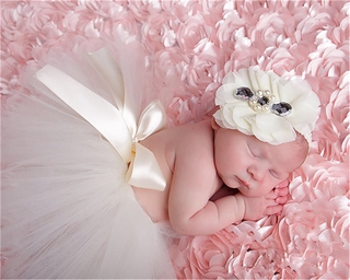 2pcs/Set Newborn White Baby Girls Tutu Skirt Hairband Set Infant Handmade Skirt Photography Props Flower Headband (1)