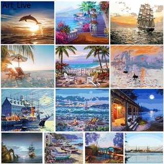 Art_Live 40*50cm Paint By Numbers DIY Digital Oil Painting By Numbers On Canvas - Paint by Number Sunset Beach and Leisure Seaside Series 856