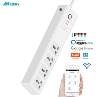 ﹍♕✣WiFi Smart Power Strip Universal Outlets Plug 4 Way Sockets with USB Remote Voice Control Surge P