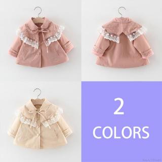 Baby Girls Cute Cotton Lace Stitching Print Autumn Long Sleeve Slim Warm Coat Button Lapel Tops