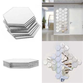 12Pcs Modern Creative 3D Silver Mirror Geometric Hexagon Acrylic Wall
