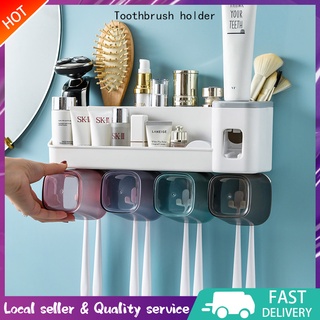 Classy Colorful Cup Toothbrush Holder Automatic Toothpaste Dispenser Punch-free Storage Rack