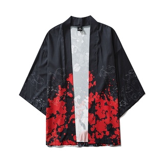 Summer Japanese Five Point Sleeves Kimono Mens And Womens Cloak Jacke Black Cardigan Blouse Para