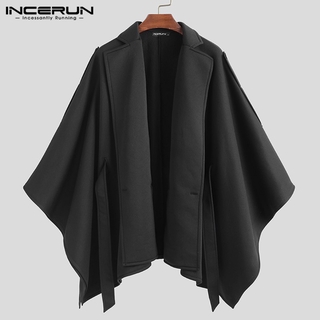 INCERUN Men Casual Bat Sleeve Cape Black Loose Lapel Coat (4)