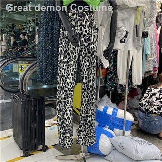 Hot sale✒▲♞Summer new leopard print pants female Korean version loose straight super long casual pants high waist drape is thin and wide legs
