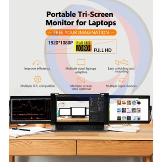 TRI-SCREEN Portable Monitor Laptop Screen Extender Dual 11.6'' Display FHD IPS USB-A/Type-C/HDMI