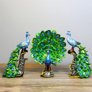 European Natural Resin Peacock Figurine Home Decor Animal Statue Living Room Wine Cabinet Ornament G