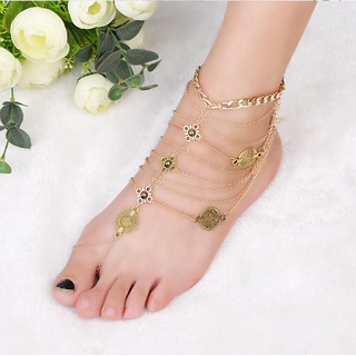 【COD】Bohemian Vintage Multilayer Tassel Anklet Beach Barefoot silver Jewelry Anklet Chain