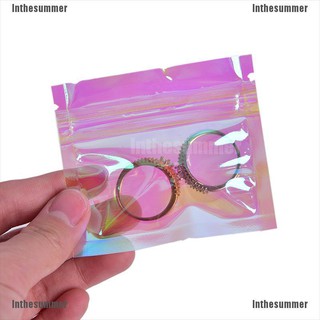 【COD√summer❄】 100Pcs Iridescent Zip Lock Bags Cosmetic Plastic Holographic Zipper B Wq (8)