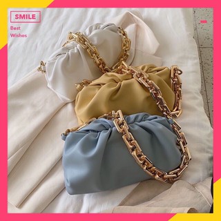 （COD）Soft leather metal strap cloud bag chain bag handbag clutch bag shoulder bag