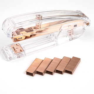 【Good office supplies】1 Rose Gold Stapler Set Office Transparent Plastic Stapler Binding Machine Sch