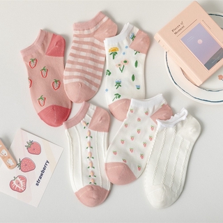 Korean Cute Easy Style Socks Breathable Iconic Ankle Socks Cotton strawberry Style