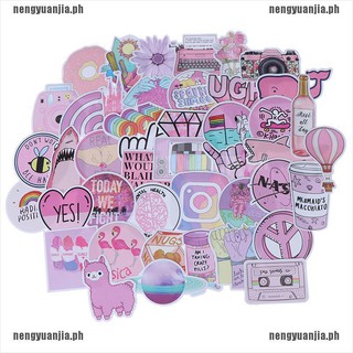 【nengyuanjia】53Pcs Kawaii pink fun stickers luggage scrapbook suitcase laptop car stickers