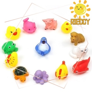 Rieccy 13Pcs Cute Soft Rubber Float Sqeeze Sound Baby Wash Bath Play Animals Toys