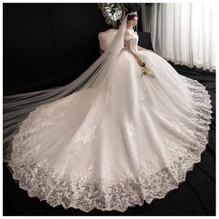 high quality ,simple and slim wedding dress is off shoulder with long tail gown shine wedding dress