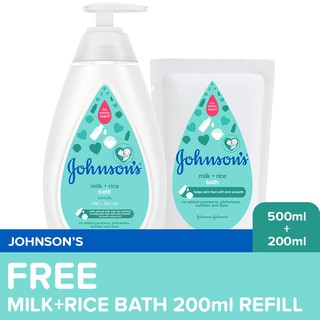 Johnson's Milk+Rice Bath 500ml + FREE 200ml Refill