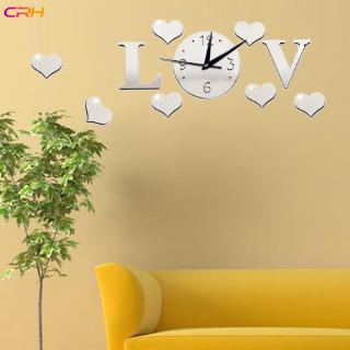 CRH Acrylic Glass Clock Watch 3d DIY Decor Mirror Stickers Wall Clock Stiker LOVE Floor Clock