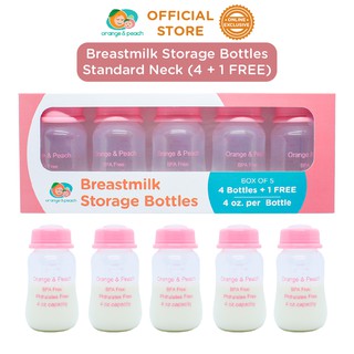 Orange and Peach Breastmilk Storage Bottles Milk Container Standard Neck (Box of 4+1 Free)