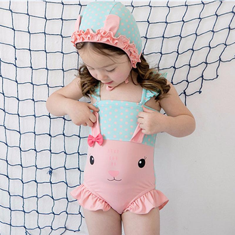 8809Pakaian renang kanak-kanak lovely rabbit free cap girl swimsuit fashion swimsuit one piece 8809