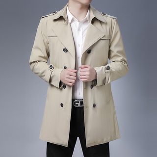 Spring And Autumn Long Men's Trench Coat Lapel Double-Breasted Windbreaker