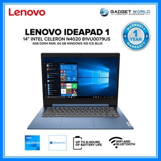 Lenovo IdeaPad 1 14” Intel Celeron N4020 81VU0079US, 4GB DDR4 RAM, 64 GB Windows 10s Ice Blue