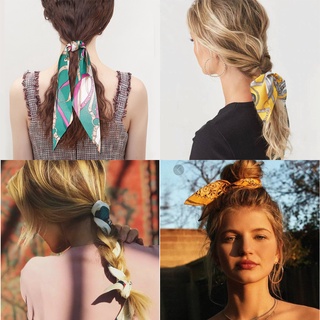 【spot goods】۞✕♝Artilady Silk Tie-dye Long Ribbon Ins Girls Hair Tie Printing Bow Ribbon Scrunchie