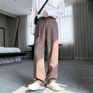 【Ready Stock】Men's brown suit trousers Korean version of the trend of plain wide-leg fashion business office all-match casual loose men's trousers nine-point pants