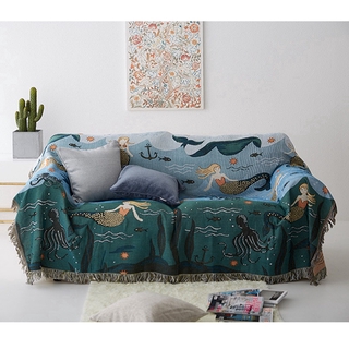 Cute Mermaid Sofa Blanket Towel Knitted Sofa Chair Cover Soft Blanket