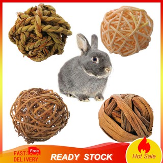 【OPHE】4Pcs Bird Rabbit Parrot Toy Straw Vine Rattan Ball Bite Resistant Pet Supplies