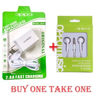 【BUY ONE TAKE ONE】 OPPO Fast Charger 2.4A Quick 2in1 2USB Travel For Android Micro Free headset