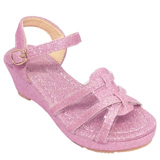 PU Leather Glittered Wedge Sandals with Criss-Cross Strap for Girls (2" Heels) #DK-3487