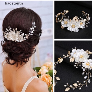 [haostontn] Women bridal white flower rhinestone pearl hair clip wedding hair accessories [haostontn]
