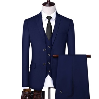 Formal Business Wedding 3 Pieces Suit Set / Male 2021 Blazers Jacket Trousers Pants Vest Trousers Dr