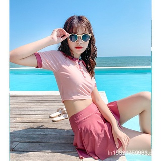 {Spot}{two}【Immediate Cash】Student Split Skirt Swimsuit Female KoreaninsCovering Belly Thin Hot Springs2021New Fashion Swimming Suit qlrn