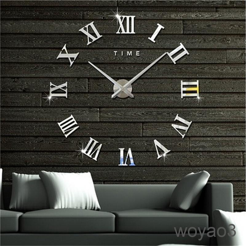 3D Wall Clock Roman Numerals Large Size Mirrors Surface Luxury Big Art☆