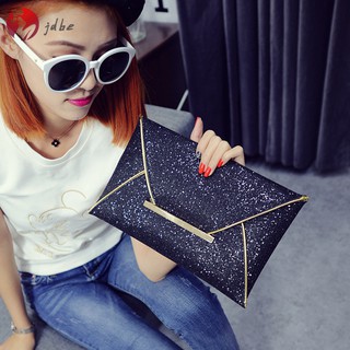 ❀JDBE❀ Simple Fashion Women Envelope Clutch Bag Solid Color Leather Glitter Purse Party Delicate Han (4)