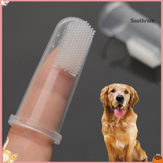 SOUN_Southrain 2Pcs Pet Finger Toothbrush Silicone Teeth Care Dog Cat Cleaning Brush Kit Tool