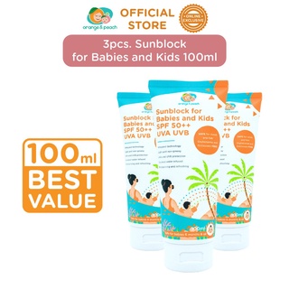 ✻Orange and Peach 3 pcs. Sunblock for Babies and Kids SPF 50 Sunscreen Lotion Sun Block Kids 100ml