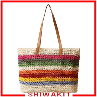 [SHIWAKI1] Women Beach Straw Knitting Handbags Bags Messenger Shoulder
