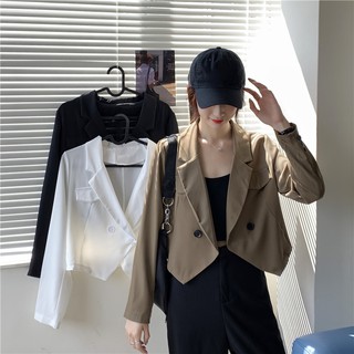 xiaozhainv Korean women's solid color loose casual blazer Crop top