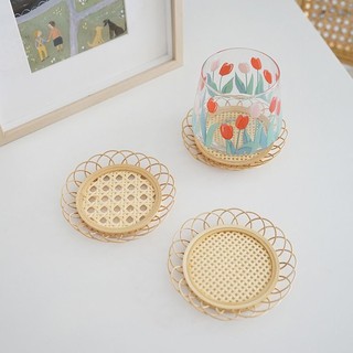 Rika life~ ins hand-woven coaster rattan bamboo coaster coffee shop snack snack tray fashion photo photography props