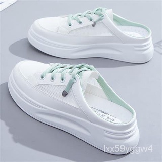 Half Slippers Velcro White Shoes for Women2021Summer NewinsVersatile Breathable Mesh Shoes Korean St