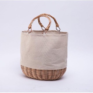 Japanese style new folding canvas bag handbags, straw woven bags, beach bags, woven bags, rattan han