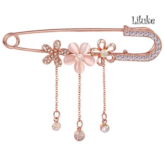 【LK】Luxury Women Flower Rhinestone Tassel Chain Brooch Pin Lapel Suit Collar Jewelry